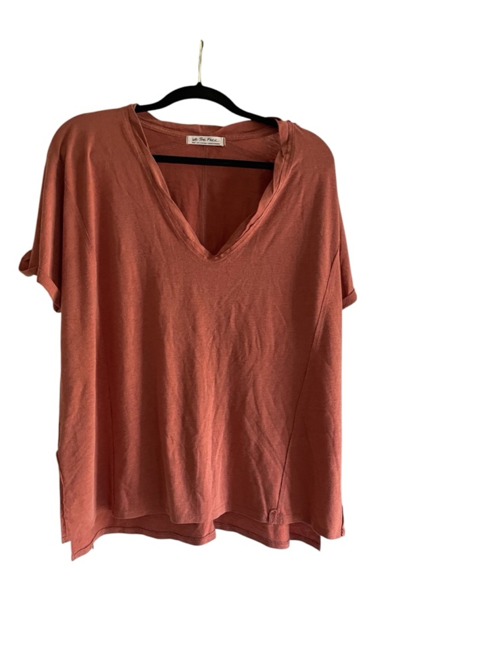 We The Free Free People Oversized V-Neck Tee | Size Small | Terracotta